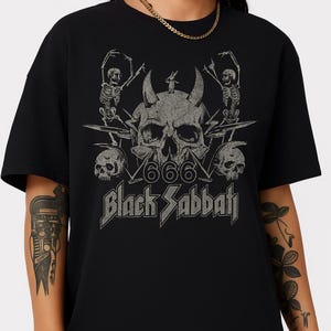 Black Sabbath 666 Skull Skeleton Shirt Heavy Metal Band Tee Vintage Gothic Rock T-Shirt