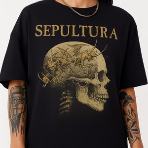 Sepultura Shirt Skull Demon Art Metal Band Tee Death Thrash Fan T-Shirt Dark Gothic Tattoo Style Merch for Metalheads