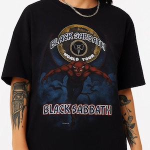 Black Sabbath World Tour Devil Graphic T-Shirt Vintage Heavy Metal Rock Band Tee