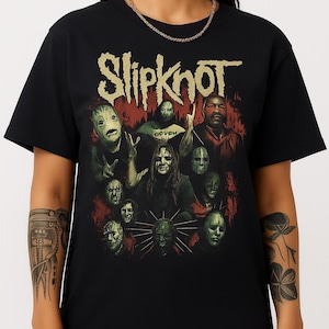 Slipknot Band T-Shirt - Heavy Metal Horror Tee - Nu Metal Graphic Shirt - Corey Taylor Mask Art - Unisex Rocker Shirt Gif