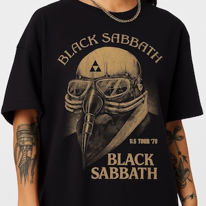 Black Sabbath US Tour 1978 Gas Mask Graphic T-Shirt Vintage Heavy Metal Rock Tee