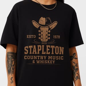 Stapleton Country Music T-Shirt, Whiskey & Guitar Cowboy Shirt, Southern Americana Unisex Vintage Graphic Tee