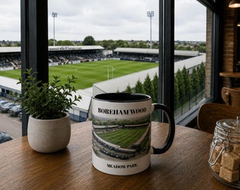 Mug Boreham Wood FC - Tasse à café Meadow Park Stadium - Cadeau pour fan de football