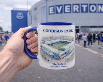 Taza del Everton - Taza de café del estadio Goodison Park - Regalo para aficionados al fútbol