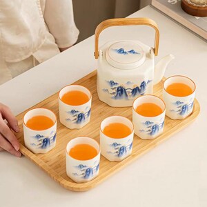 Krämfärgad tekanna med handtag | Kung Fu-teservis | Handgjord keramisk teservis | Teceremoniservis | Afternoon tea-servis | Fars dag-present
