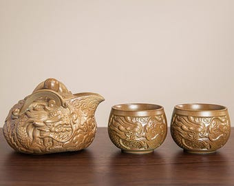 Handmade Embossed Ceramic Kung Fu Tea Set: Portable Travel Tea Ceremony
