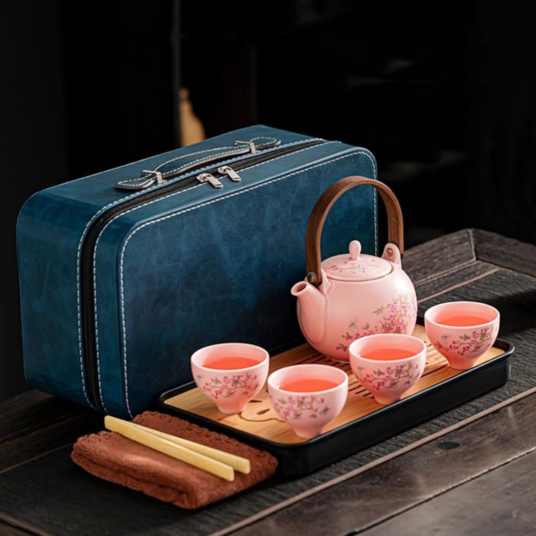 Handmade Ceramic Tea Sets | Travel Tea Sets | Pink Glaze Wisteria Tea ...