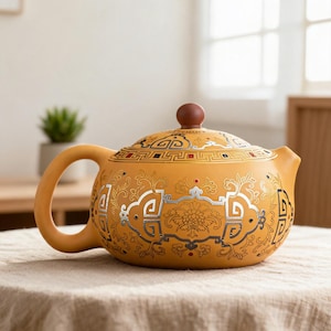 Tetera amarilla / Tetera Zisha / Juego de té Gongfu / Tetera Gongfu / Juego de té hecho a mano / Juego para la hora del té / Regalo de inauguración de casa