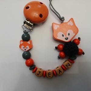 Personalized wooden fox pacifier clip