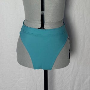 Handmade High waisted Cheeky Bikini Bottoms - Ribbed blue swimwear bottoms - medium coverage swimsuit bottoms