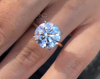 14k Solid Gold Moissanite Engagement Ring, Round Solitaire Promise Ring