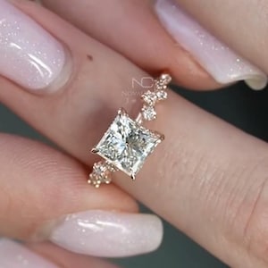 2ct Princess Cut Moissanite Engagement Ring Princess Cut Moissanite Diamond Ring, 14K Solid Gold Vintage Ring, Anniversary Ring for Women
