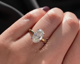 Oval Moissanite Engagement Ring, Solitaire Oval Cut Ring, 14K Gold Minimalist Dainty Ring, Proposal Ring for Her, Wedding Ring