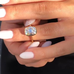 3ct Old Mine Cushion Cut Solitaire Ring, Bezel Set Moissanite Ring, OMC Diamond Ring for Her, Wedding Ring, Engagement Ring For Her