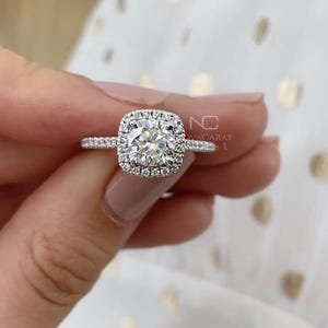 2ct Round Cut Moissanite Halo Engagement Ring, Moissanite Silver Promise Ring, Solitaire Ring, Anniversary Ring Gift, Pave Set Wedding Ring