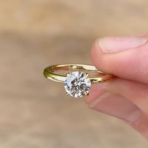 1ct Round Moissanite Engagement Ring in 14k Solid Gold, Solitaire Moissanite Ring, 14k Gold Promise Ring, Anniversary Rings, Gift For Her