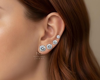 Real VVS Moissanite Stud Earrings in 925 Silver, Push Back Earrings 0.2-4 CTW,  Women & Men, Pair Earrings with Screwback, Anniversary Gift