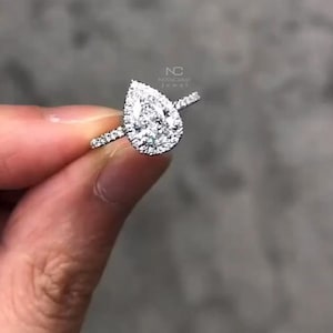 2ct Pear Cut Moissanite Ring, Pear Moissanite Diamond Halo Vintage Art Deco Ring, Women Diamond Ring, Wedding Ring for Her, Bridal Ring