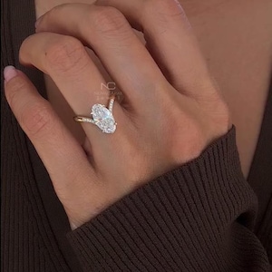 2.5ct Oval Cut Moissanite Engagement Halo Ring, Solid Gold Bridal Promise Ring, Solitaire Oval Moissanite Ring, Anniversary Ring Gift Her