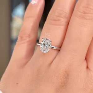 Moissanite 1.5ct Oval Engagement Ring, Moissanite Oval Solitaire Hidden Halo Ring, 14k Solid Gold Oval Bridal Ring, Anniversary Ring For Her