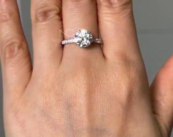 1ct Round Moissanite Engagement Ring, 14k Solid Gold Solitaire,  Gift For Her