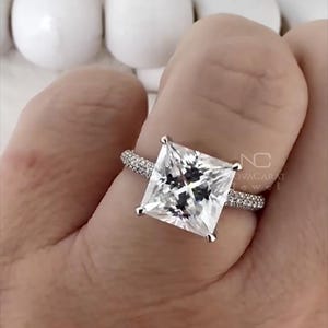 4ct Princess Cut Moissanite Engagement Ring,14K White Gold Ring, Hidden Halo Princess Cut Ring Promise Ring, Unique Square Ring Wedding Ring