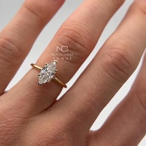 1.5ct Marquise Cut Moissanite Engagement Ring, 14K Gold Solitaire Ring, 6-Prong Ring, Marquise Cut Diamond Ring, Promise Ring Gift for Her