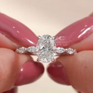 2ct Oval Cut Moissanite Engagement Ring,  14K White Gold, Hidden Halo Oval Moissanite Ring, Promise Ring For Her,  Anniversary Gift Ring