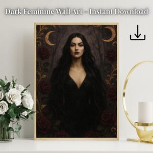 Dark Feminine Wall Art – Gothic Woman Printable – Witchy Portrait Poster – Digital Download – Mystical Aesthetic Decor – 300 DPI