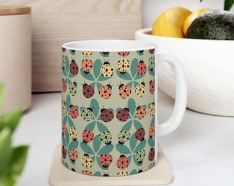 Ladybug Ceramic Mug: Forest Theme Coffee Cup, Garden Lover Gift