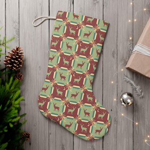 Retro Reindeer Patchwork Pattern Santa Stocking | Christmas Stocking