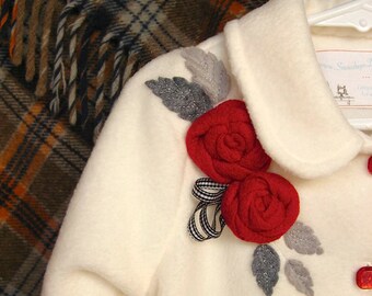 Infant coat. Gorgeous ivory fleece with beautiful, rich red roses Ready to Ship