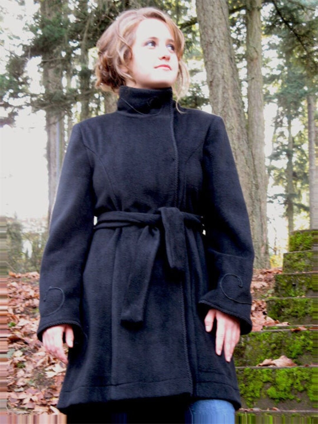Women's Black Fleece Coat With Braid Trim and Soutache - Etsy