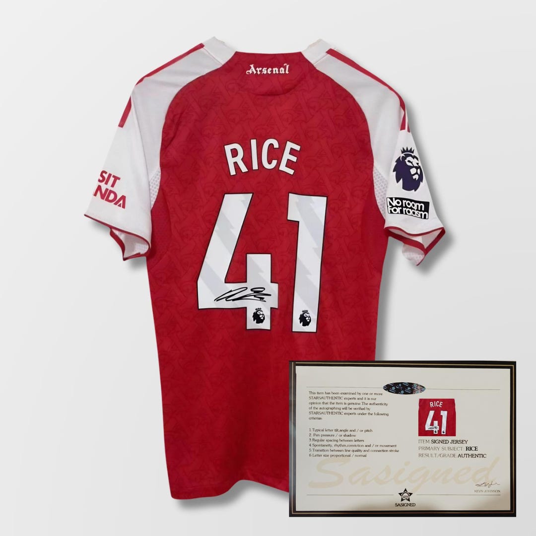 Declan Riceデクランライス直筆サイン入り アーセナル ユニフォーム Declan Rice Arsenal 2025/26 Signed Shirt + Certificate (see