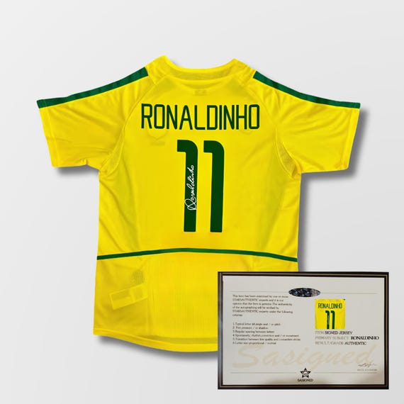 Ronaldinho 直筆サイン入り ブラジル代表 ユニフォーム Ronaldinho Brazil 2002 World Cup Signed Shirt + Certificate (see