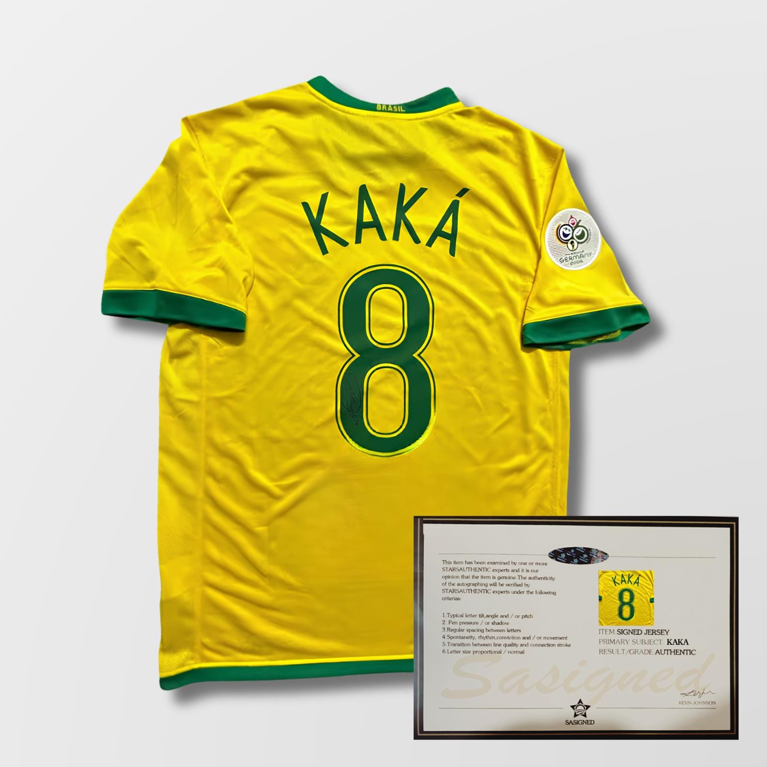 [激レア]00s  KAKA PALLONE D'ORO Tシャツ Kaká Brazil 2006 World Cup Signed Shirt + Certificate (see