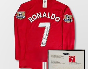 Maglia da casa del Manchester United 2007/08 autografata da Cristiano Ronaldo + certificato di autenticità / Regalo per appassionati di calcio