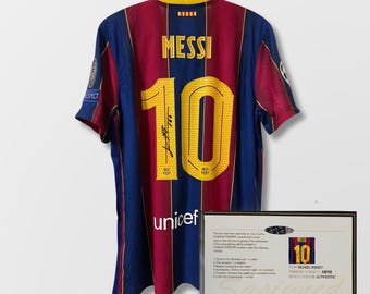 Lionel Messi SIGNIERT Barcelona 2020/21 Trikot + COA | Fußball Geschenk | Hemdchen Firmada