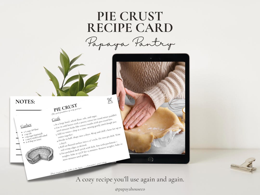 Pie Crust Recipe Card | Printable Kitchen Baking (PDF Download) - Etsy