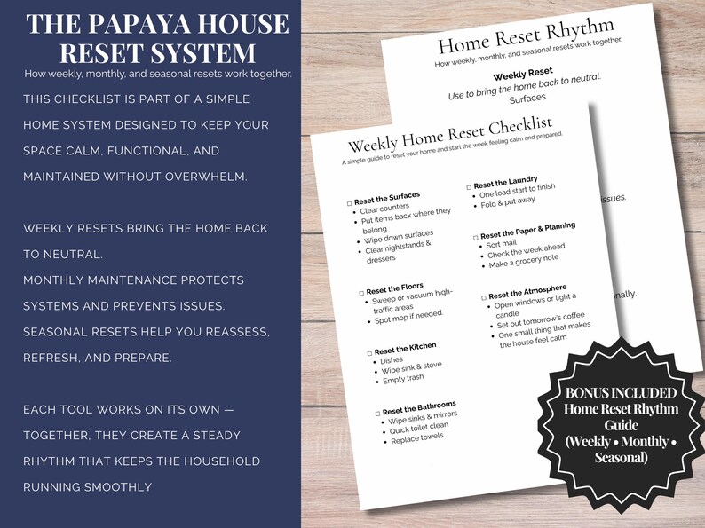 Weekly Home Reset Checklist | Printable Cleaning Routine (digital ...