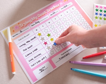 Trying My Best Weekly Habit Tracker Printable | Star Chart Productivity Planner PDF | ADHD Friendly Goal Tracker Download