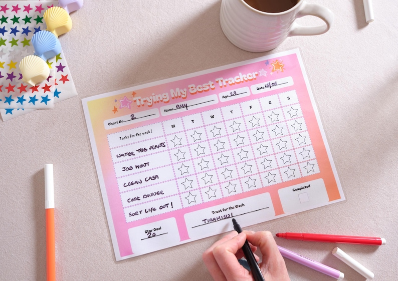 Habit Tracker Printable for Adults | Trying My Best Weekly Star Chart ...