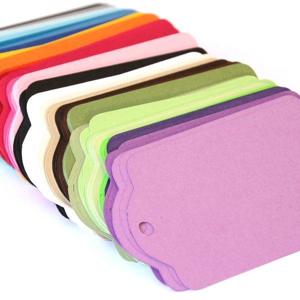 CHOOSE YOUR COLORS - 100 Die Cut Gift Tags / Price Tags (3 x 2 inches) in Smooth Cardstock