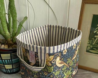 Storage Basket Fabric Oilcloth William Morris Strawberry Thief Small Blue