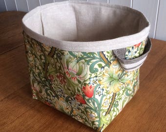 Storage Basket Fabric Oilcloth William Morris Golden Lily Print Small