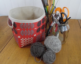 Storage Basket Fabric Oilcloth Welsh Tapestry Carthen Print Red Large