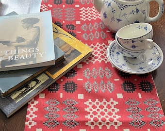 Table Runner Welsh Tapestry Print Red & Red Morris Larkspur (6ft/ 180cm)