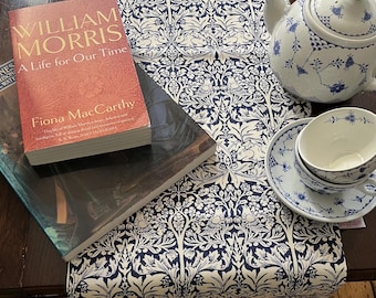 Table Runner William Morris & Grey striped ticking (for 6ft/ 180cm)