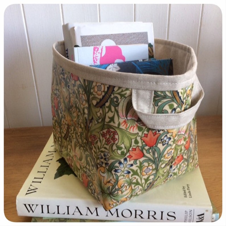 Storage Basket Fabric Oilcloth William Morris Golden Lily Print Large image 1