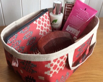 Storage Basket Fabric Oilcloth Welsh Tapestry Carthen Print (shallow) Red